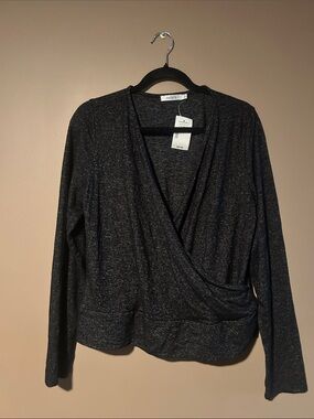 Ricki's Black Heather Faux-Wrap Long Sleeve Top